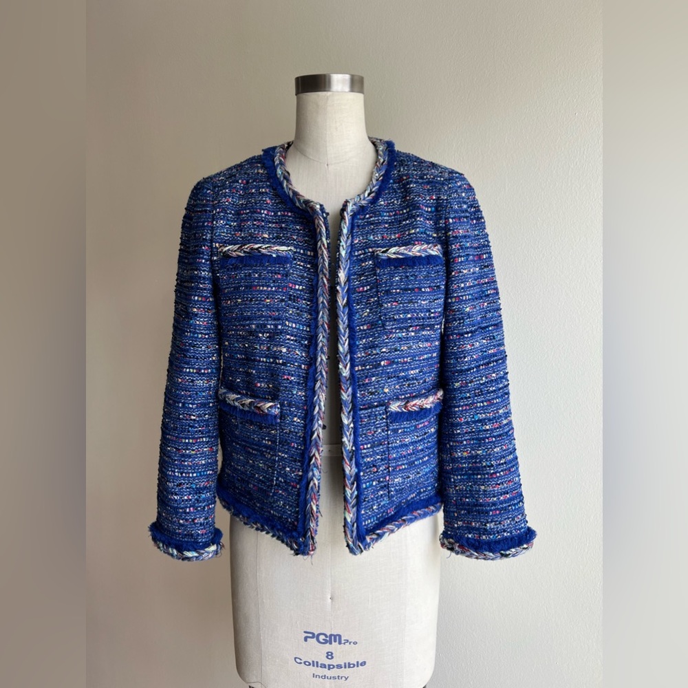 J. Crew Vibrant Blue Tweed Blazer with Colorful Details